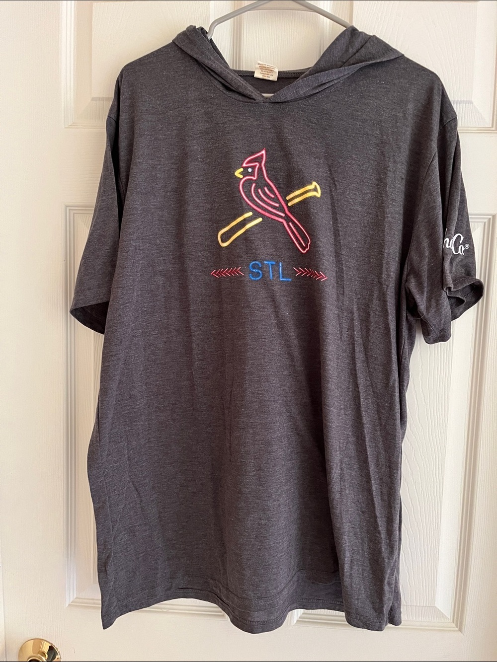 St. Louis Cardinals Fan Promo Adult XL Gray Short Sleeve Hooded T-Shirt Shane Co
